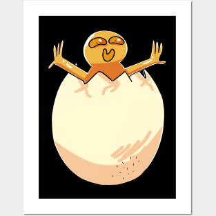 Alien Orange Cartoon Egg Hatch Posters and Art